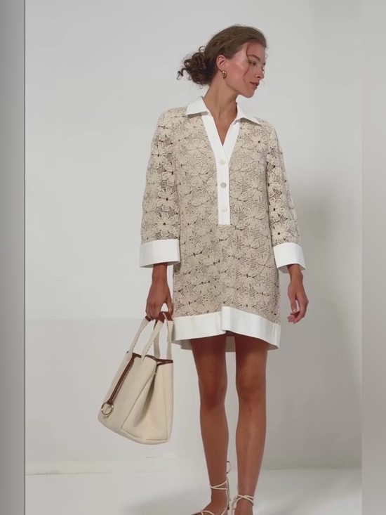 Tuckernuck Dresses & Skirts - TUCKERNUCK Tan Crochet Collier Dress
Size Small